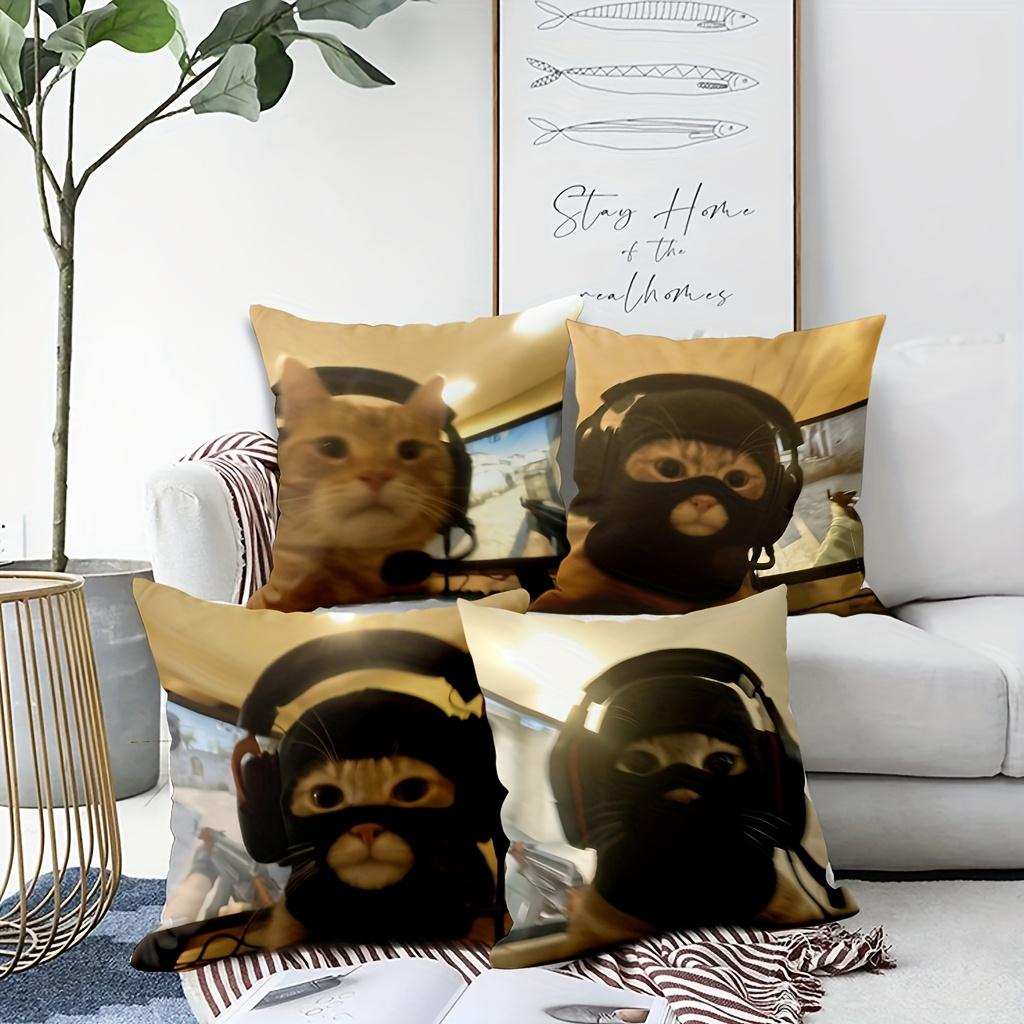 1/4pcs Funny Cat Headphones Pillowcase Sofa cushion cover home bedroom room decoration
