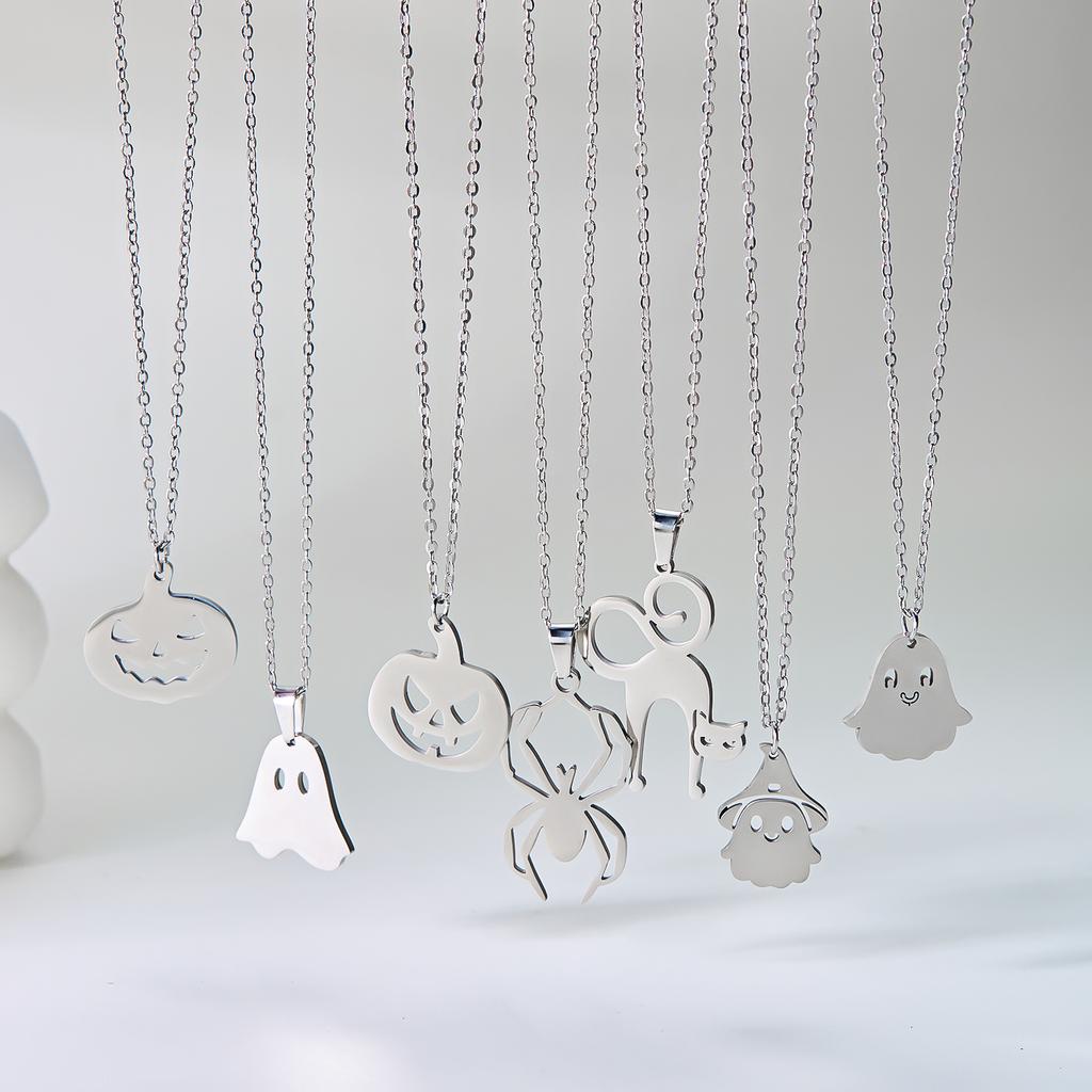 Stainless Steel Simple Personalized Ghost Pendant Necklace For Women Men Funny Pumpkin Clavicle Choker Halloween Party Jewelry