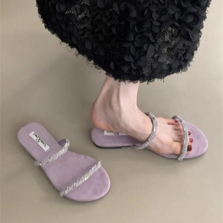 Premium Sense, Sandals Girl 2025 Summer New Rhinestone Open-toed Thin Strap Fairy Versatile Outer Wear Thick Heel Lazy Word Drag