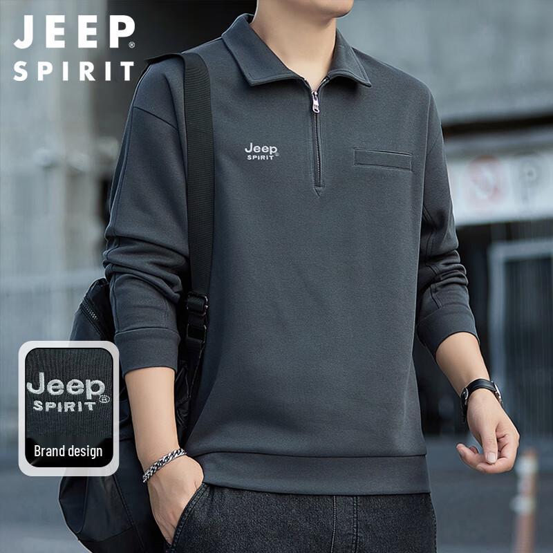 JEEP SPIRIT Herren Herbst/Winter Locker Geschnittenes Polo-Sweatshirt mit Halbreißverschluss