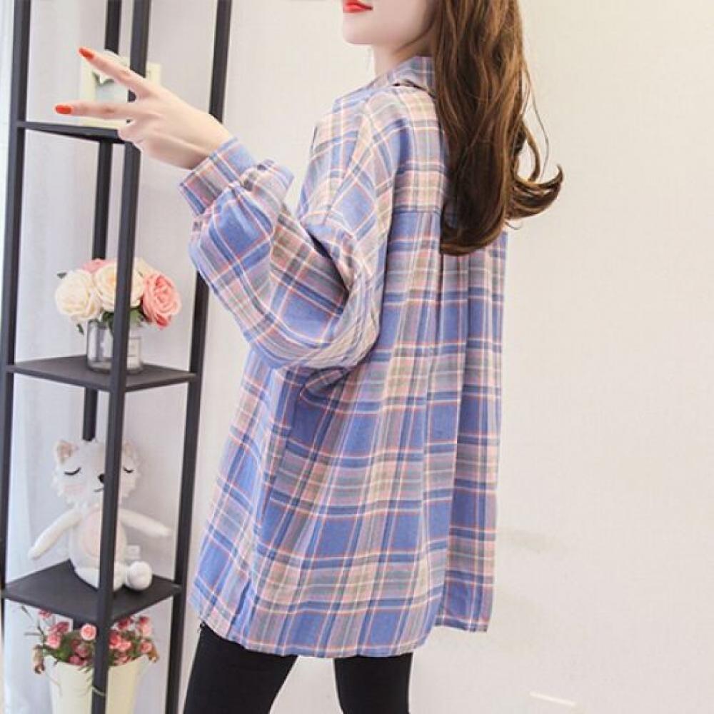 Navava Men Casual Check Loose Fit Long Sleeve Shirt Nb2050