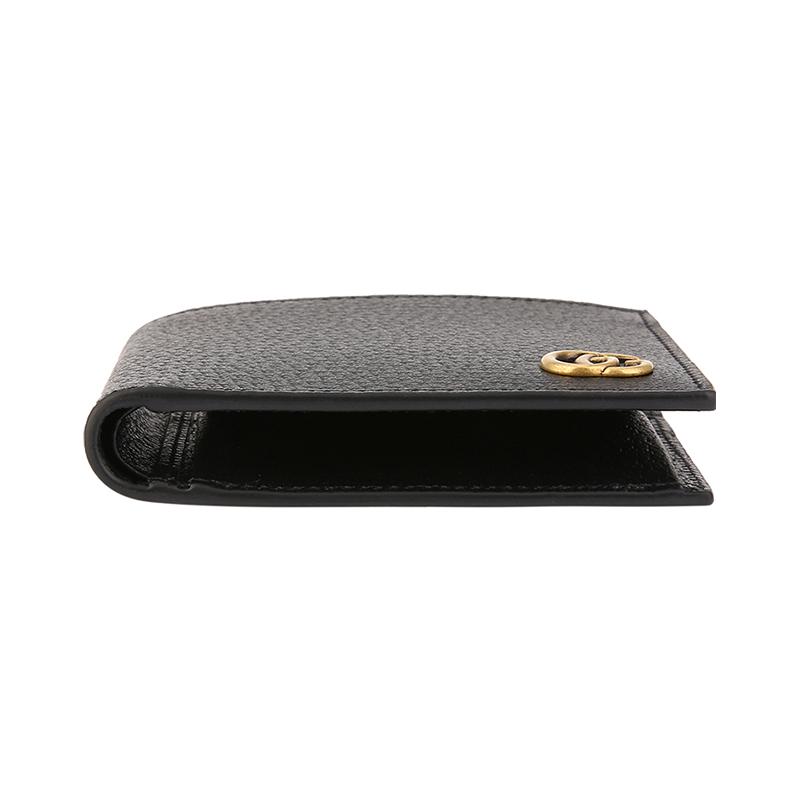 Gucci Marmont Marmont Gold Label Logo with Coin Bag Short Bifold Leather Wallet Men's Black