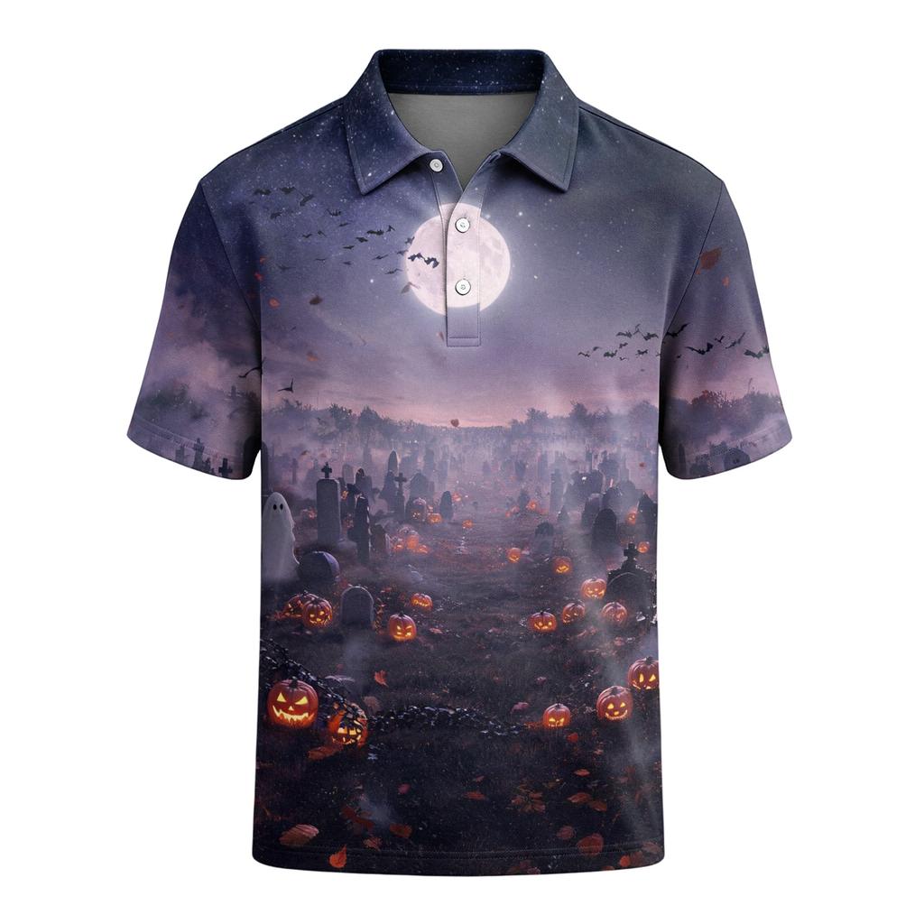 Men's Short Sleeve Loose Fit Casual Top for Halloween Party Versatile Daily Wear