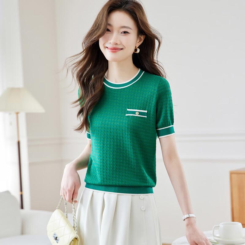 Srcr Mulberry Silk Little Fragrance Style Knitted Short Sleeve Top