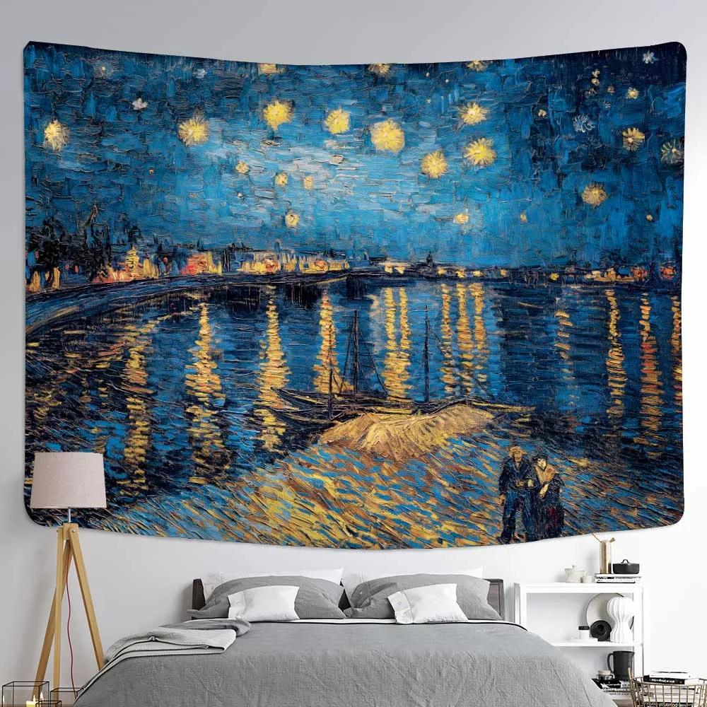 Van Gogh Oil Painting Wall Tapestry Multi Pattern Soft Background Home Decor Multi Size Wall Hanging Aesthetic
