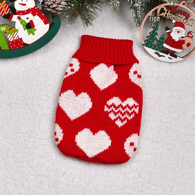סוודר חג מולד סרוג חם לחתולים וכלבים - ביגוד לחיות מחמד לסתיו/חורף
