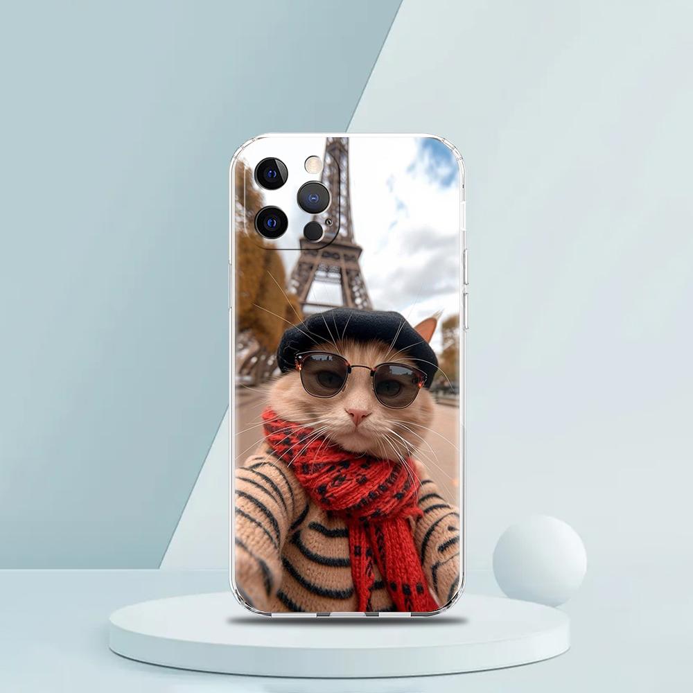Cartoon Fun Cat Pet Dog Luxury Phone Case For iPhone 16 15 14 13 12 11 Pro Max XS X XR SE 7 8 Plus soft Silicone Clear Cover