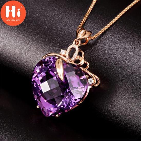 Hi Elegant Love Herz Wassertropfenförmiger Anhänger Amethyst Halskette für Frauen Mädchen Edelstein Box Kette Chocker Braut Hochzeiten Schmuck Weihnachtsgeschenke