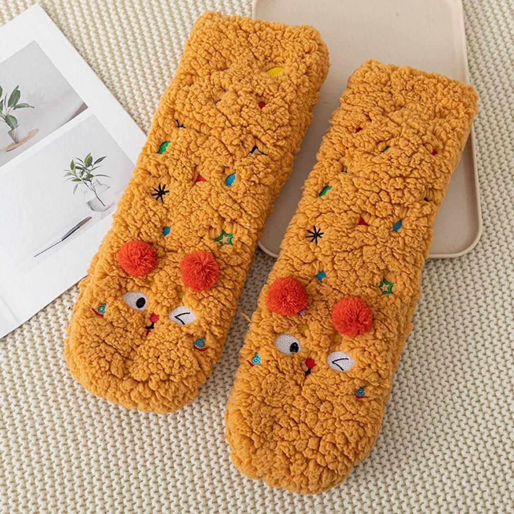 1pair 3D Cartoon Coral Fleece Socks Funny Fluffy Thicken Floor Socks Creative Casual Socks  Winter