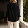 Women's Casual Linen Top with Round Neck and Three-Quarter Sleeves for Work and Daily Wear