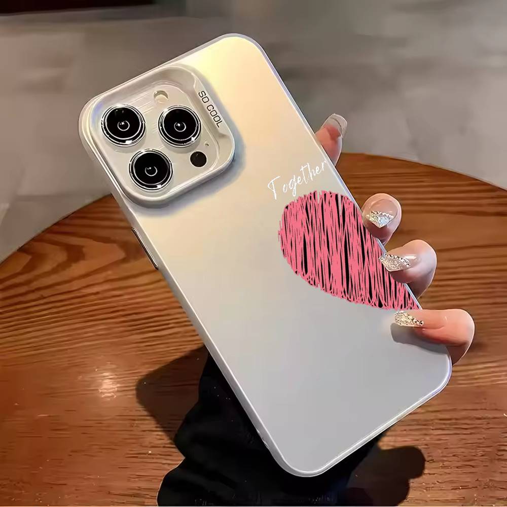 Red Love C-couple wallpaper Phone Case Color Silver Shell For IPhone 17 16 15 14 13 12 11 Pro Max Plus