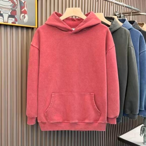 American Retro 400g Pure Cotton Washed Hoodie - Solid Color, Loose Fit, Unisex Sweatshirt