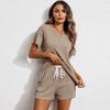 2026 Spring & Summer Women Knitted Jacquard Pajama Set, Short Sleeve & Shorts Two-piece Loungewear