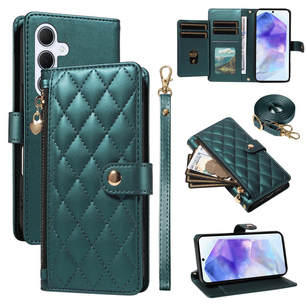 For Samsung Galaxy A55 5G Wallet Case with Straps,Rhombus Leather Stand Phone Cover