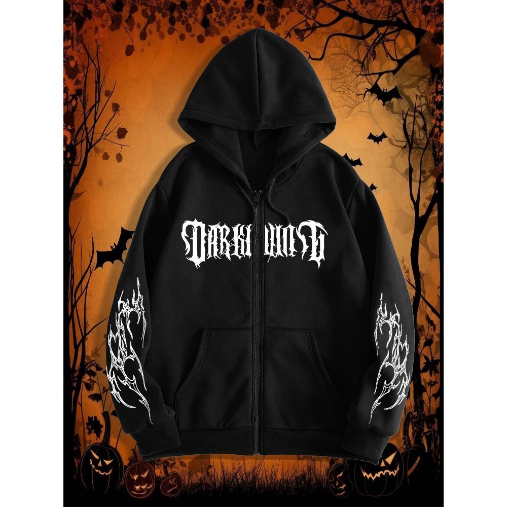 Men's Gothic Dark Printed Zipper Hoodie, a Fashionable Street Style Zipper Hoodie Suitable for Casual Occasions