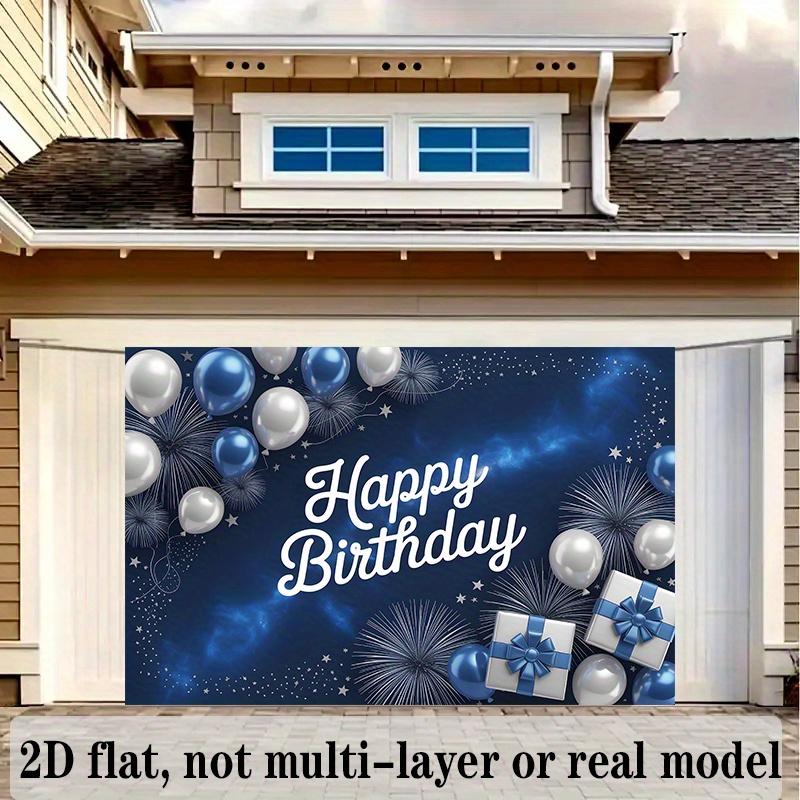 A large 2D flat banner with a blue and silver birthday theme.zyc