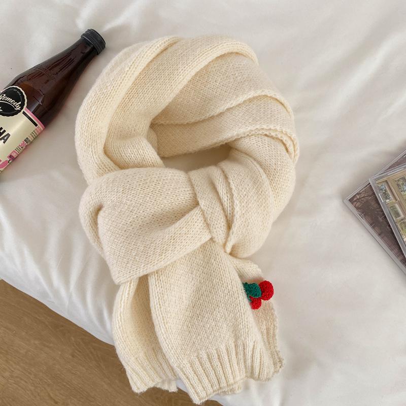 Cherry knitted wool scarf female winter cute girl soft girl small fresh versatile student warm scarf