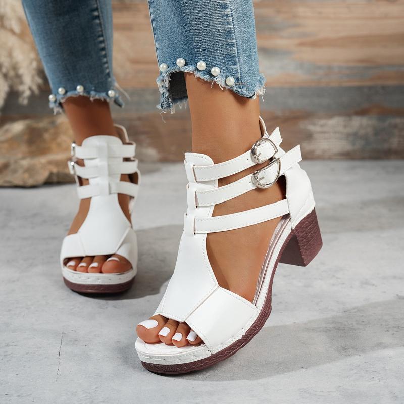 Fashion 2025  Summer Open Toe Women's Sandals Thick Sole High Heels Retro Non-slip Buckle Casual Roman Sandals Women Sandalias De Mujer