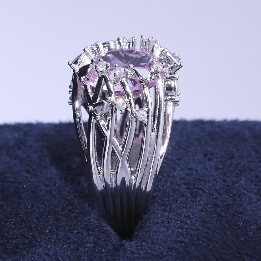 Luxury Cocktail Party Women Ring With Pink Stone Fashion Thin Twig Band Trendy Anniversary Gift Birthday Present Ring