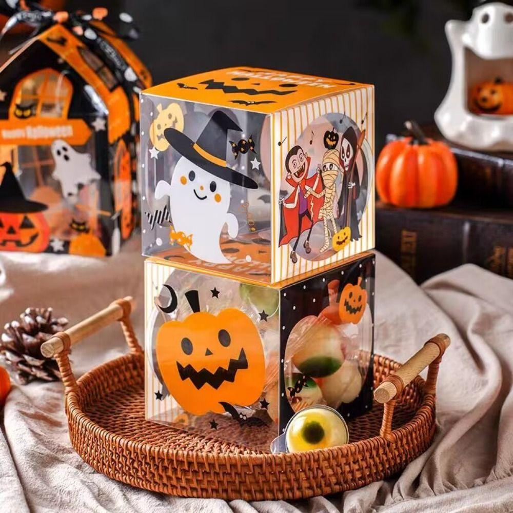 10Pcs Cartoon Halloween Candy Container Trick or Treat Ghost House Cookie Box Kids