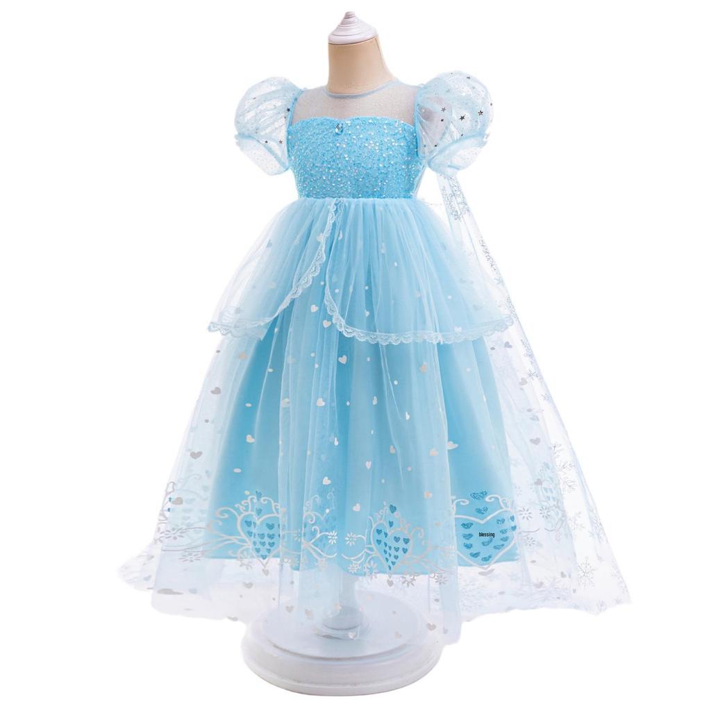 Elsa Summer Girl's Bubble Sleeve Princess Wedding Dress