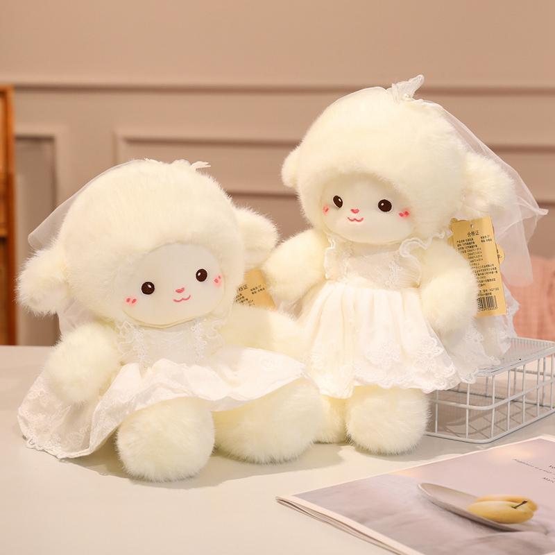 35-55cm Lovely Wedding Dress White Sheep Plush Toys Cute Lamb Stuffed Dolls Soft High Quality Toys for Wedding Party Decor