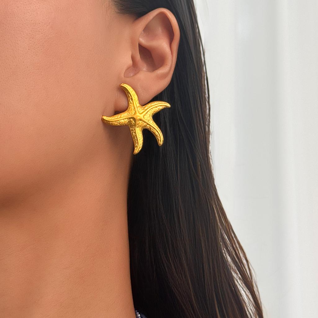 NEW BOHO EMBOSS STARFISH OCEAN HAWAII EARRINGS Dazan 2027 INS 18k Gold Plated Hypoallergenic Stainless Steel BIKINI Jewelry
