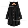Autumn and Winter European and American Buttons Hooded Cat Ears Plush Top Irregular Trendy Brand Solid Color Coat Women