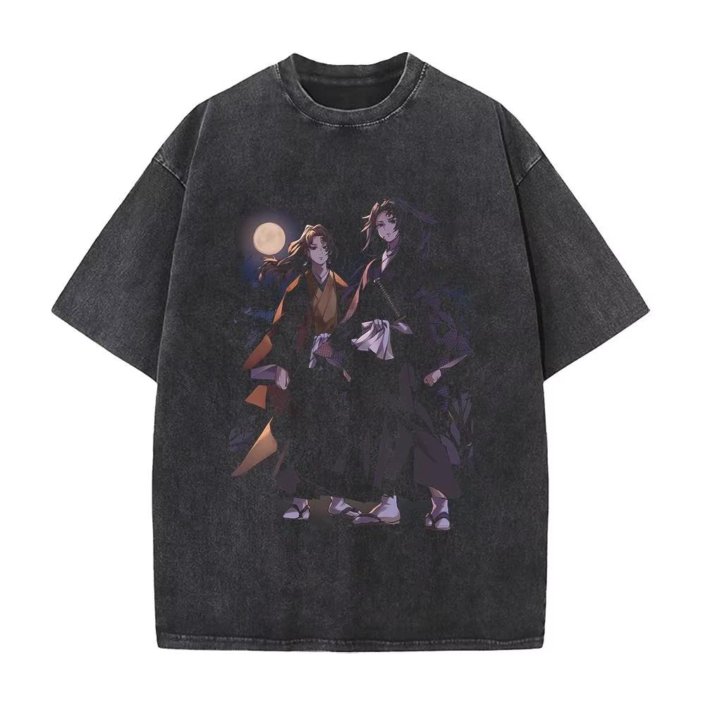 2026 Summer Unisex Japanese Anime Style Graphic T-Shirt Washed Cotton Short Sleeve Casual Streetwear Fashion Tee Comfortable
