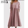 HNXC Women's Fashion Summer Spring Solid Color Print Short Sleeve O-Neck High Waist Casual Dresses