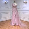 Aqua green single shoulder long sleeve split harpoon tail long dress light luxury temperament celebrity banquet host dress LA11011
