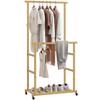 Clothes Rack with Casters, Coat Rack with Clothing Rail, Shoe Shelf, Made of Bamboo, 80 X 40 X 160 Cm, Natural