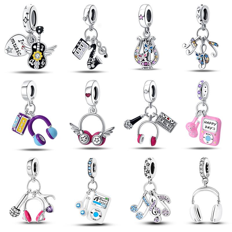 Fashion Copper Guitar Violin Saxophone Music Series Charms Beads Fit Qikaola Original Bracelet Fine Diy Jewelry