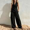 women's Cowl Neck Sleeveless Draped Tank Top High Waist Wide Leg Pants Elegant Casual Two Piece Outfit Tracksuit Set