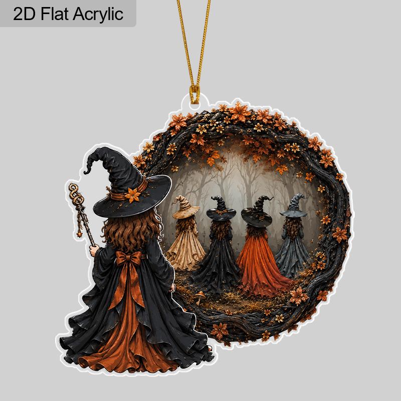 2D Flat Halloween Acrylic Hanging Decor, Witch Pattern, Home Car Backpack Pendant, Halloween & Birthday Gift
