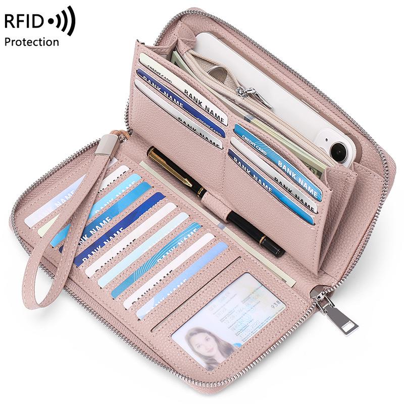 RFID-diebstahlsichere Damenbrieftasche aus PU-Leder, großes Fassungsvermögen, lang und elegant mit mehreren Kartenfächern.