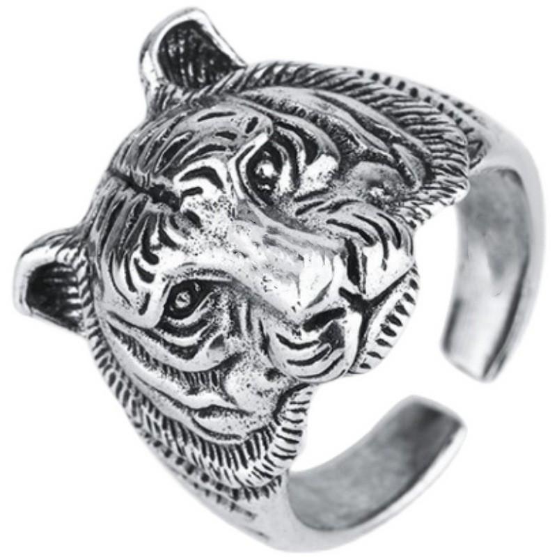 Verstellbarer Tigerkopf Ring Herren Damen Vintage Retro Tierkreiszeichen Schmuck Vergoldetes Statement Accessoire