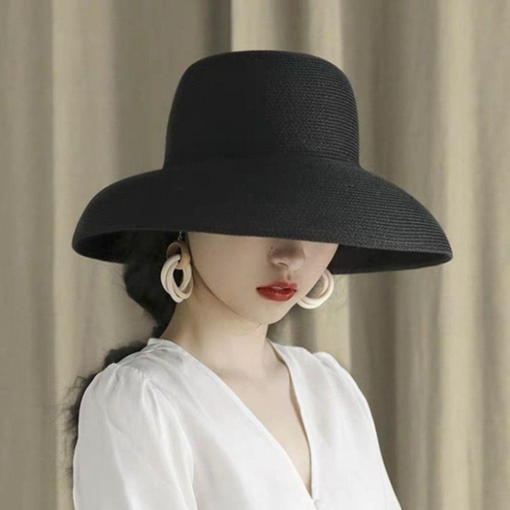 Boho Straw Hat Dome UV Protection Cap Casual Weave Hat  Travel