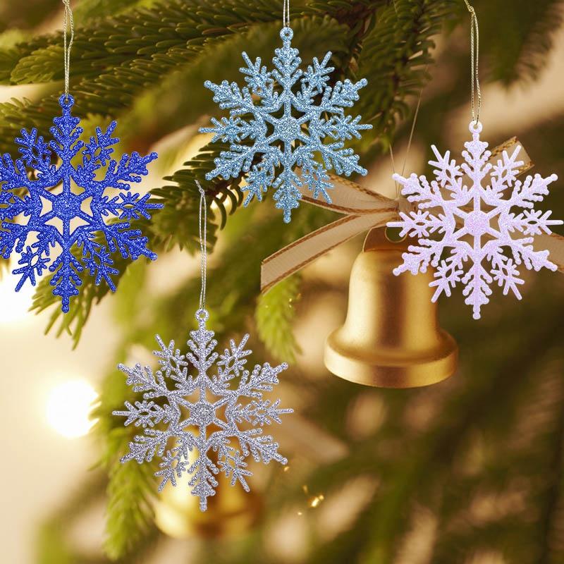 6/12pcs Christmas Snowflakes Decorations Silver Glitter Artificial Plastic Fake Snowflake Xmas Tree Ornaments Pendant Navidad