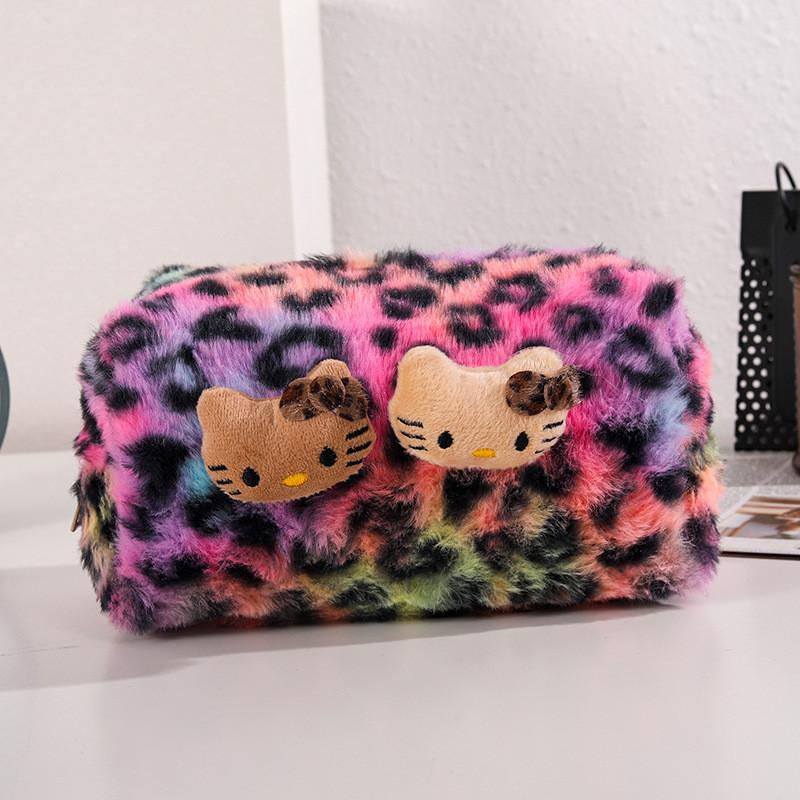 Pink Leopard Print Plush Makeup Bag With Large Capacity For Travel And Storage