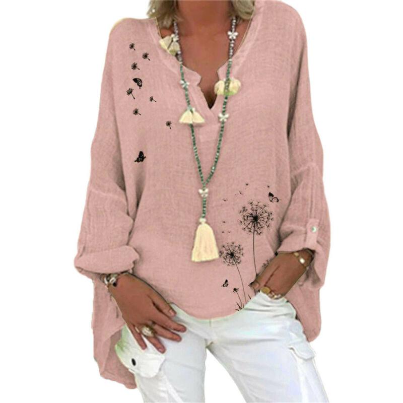 O Tops Camisa Holgada De Manga Larga Estampada Con Cuello En O Tops Camisa Holgada De Manga Larga Estampada Con Cuello En