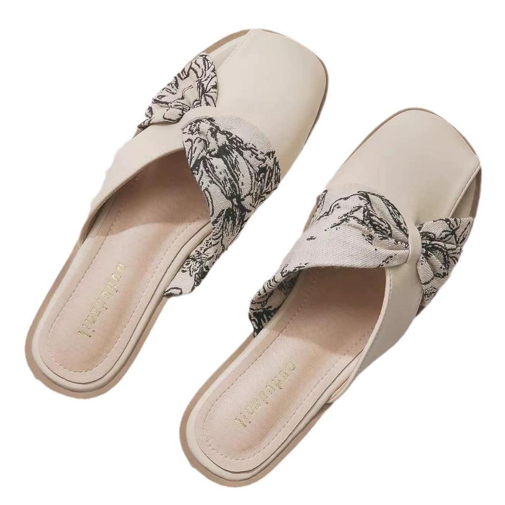 Evening Breeze Sheepskin Backless Pointed Toe Flat Slippers for Women