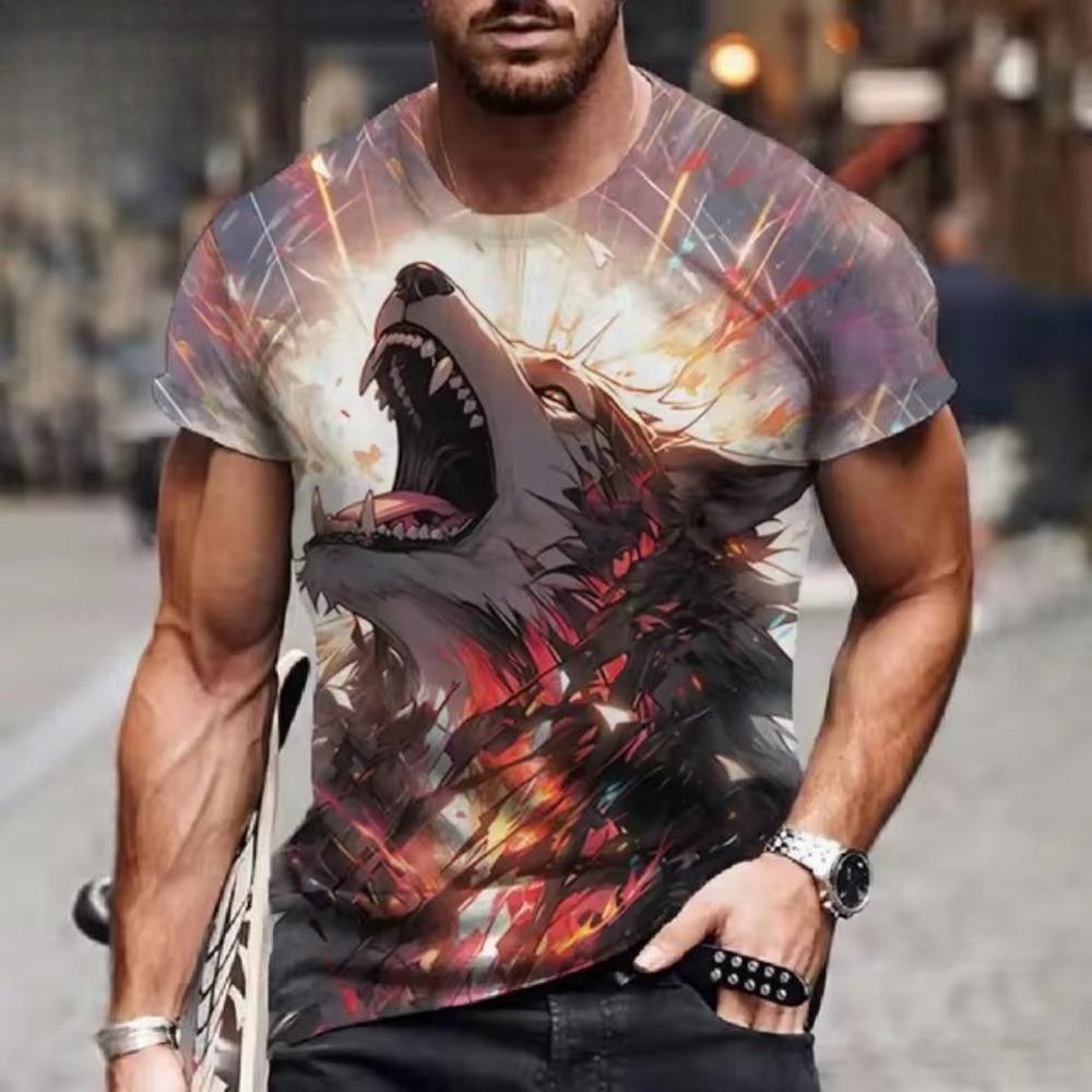 New Ferocious Animal Pattern 3D Printed Men's Street Round Neck Short Sleeved T-shirt