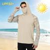 Men's Outdoor Casual Hooded Long Sleeve Sun Protection Shirt Lightweight Breathable Quick Dry Camouflage Print Top for Hiking Fishing