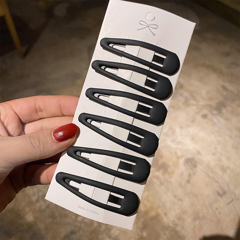 Korean Matte Black Hair Clips for Women - Bangs, Side, and Headdress Clips