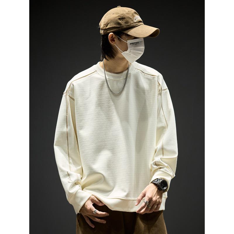

Plus Size Men s Striped Patchwork Round Neck Sweatshirt - Versatile Spring/Autumn Pullover Base Layer XL білий