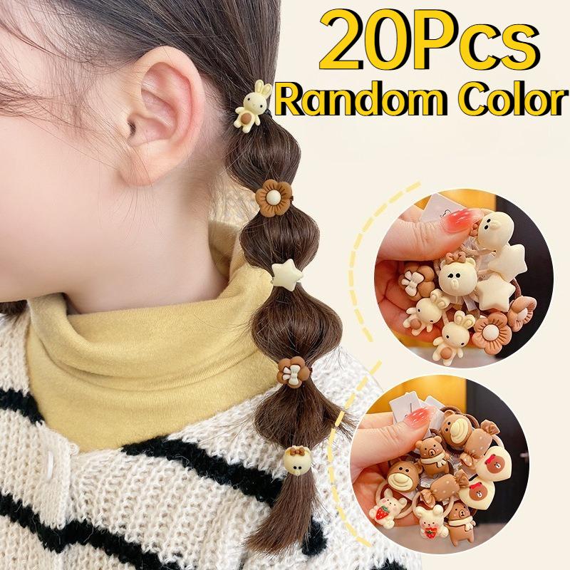 20Pcs/Lot Cute Cartoon Bear Rabbit Hair Bands Girls Elastic Rubber Band Headwear Flower Bow Baby Kids Hair Accessories Ornaments