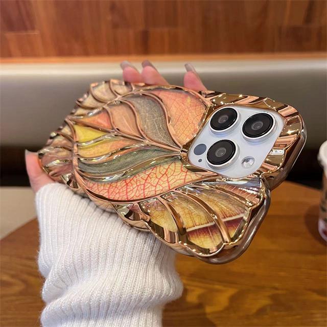 For iPhone 15 Pro Max Luxury Colour Tree Leaf Plating Frame Phone Case For iPhone 11 12 13 14 15 16 Plus Soft Protective Cover