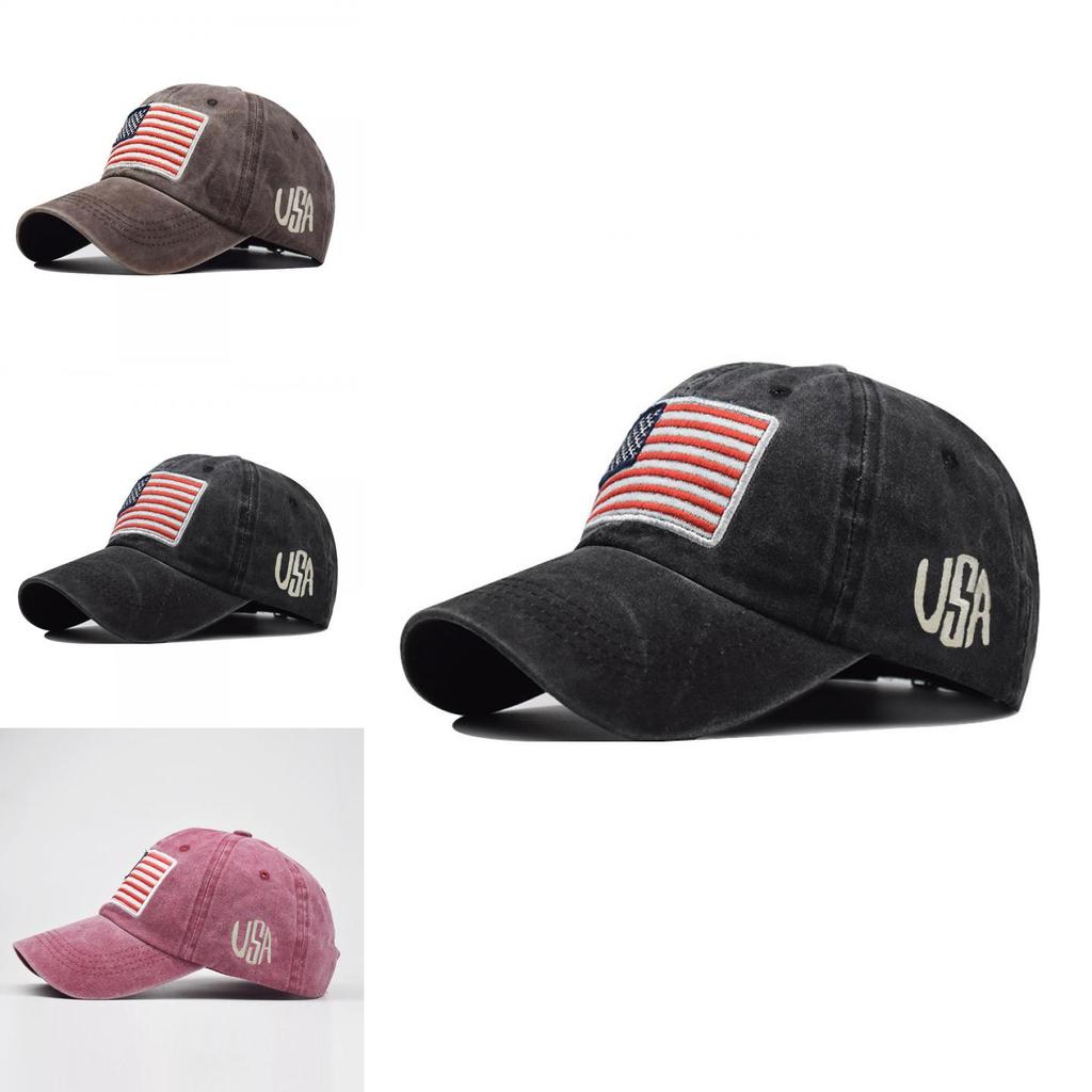 Retro Style Embroidered Letter Baseball Cap Vintage Washed Classic Flag Cotton Hat Men's Adjustable Cap
