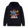 Kids Boys Girls Hoodie Funny Block Cartoon Dinosaur Shark Print Pullover Hooded Sweatshirt Casual Streetwear Steal A Brainrot Theme Long Sleeve Tops F